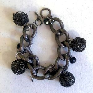 Chain Bracelet with Ball Charms in Dark Grey